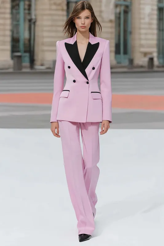 Pink 2-piece Peak Lapel Double-breasted Women Suits sold by Zapaka