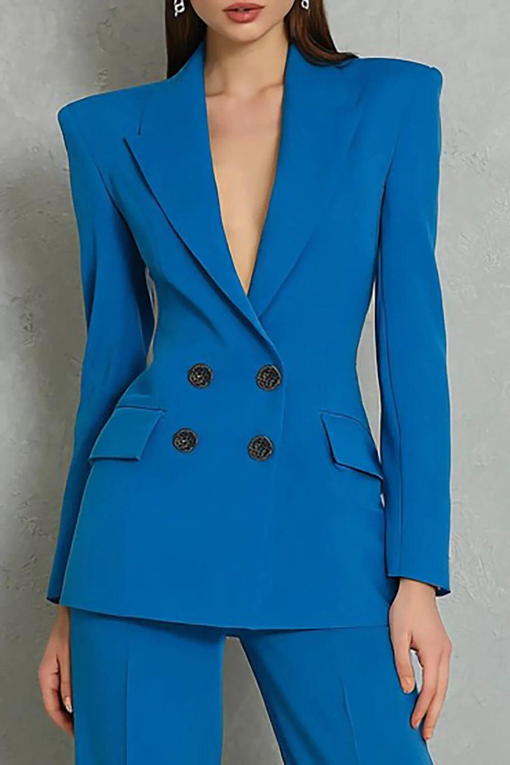 Blue 2-piece Double-breasted Peak Lapel Women Suits sold by Zapaka product image thumbnail 2