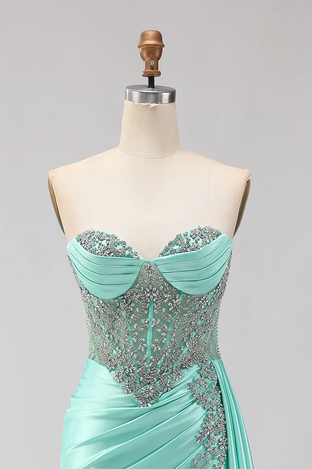 Sweetheart Mermaid Beaded Mint Green Long Prom Dress with Slit sold by Zapaka product image thumbnail 4