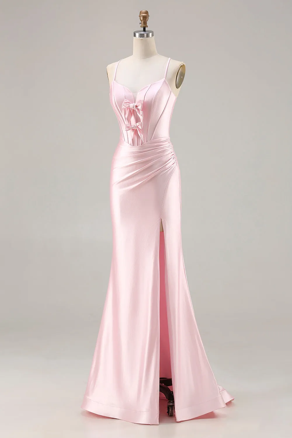 Pink Mermaid Corset Lace Up Back Long Prom Dress with Slit sold by Zapaka product image thumbnail 3