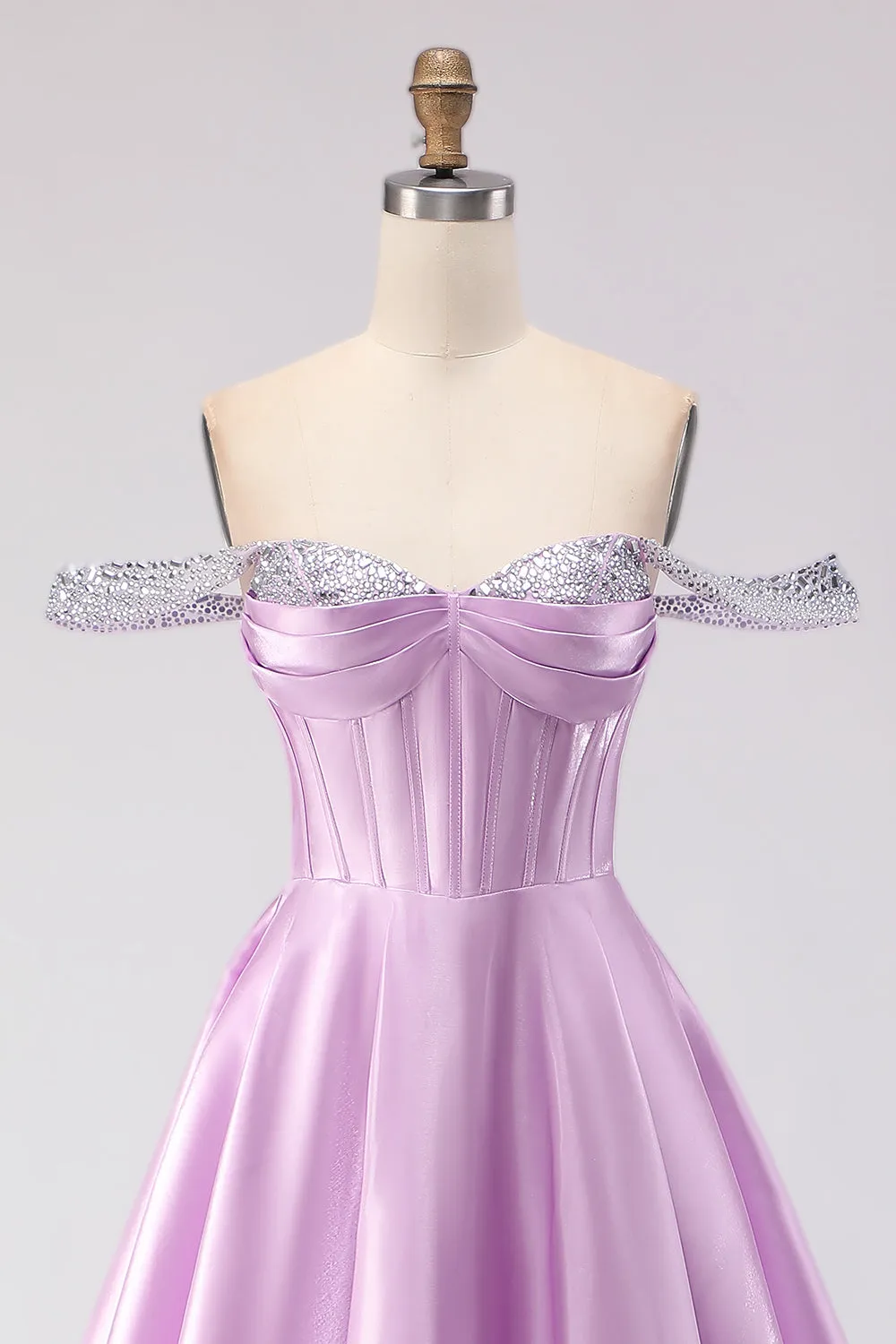 Off The Shoulder Light Purple A-Line Beaded Corset Long Prom Dress sold by Zapaka product image thumbnail 4
