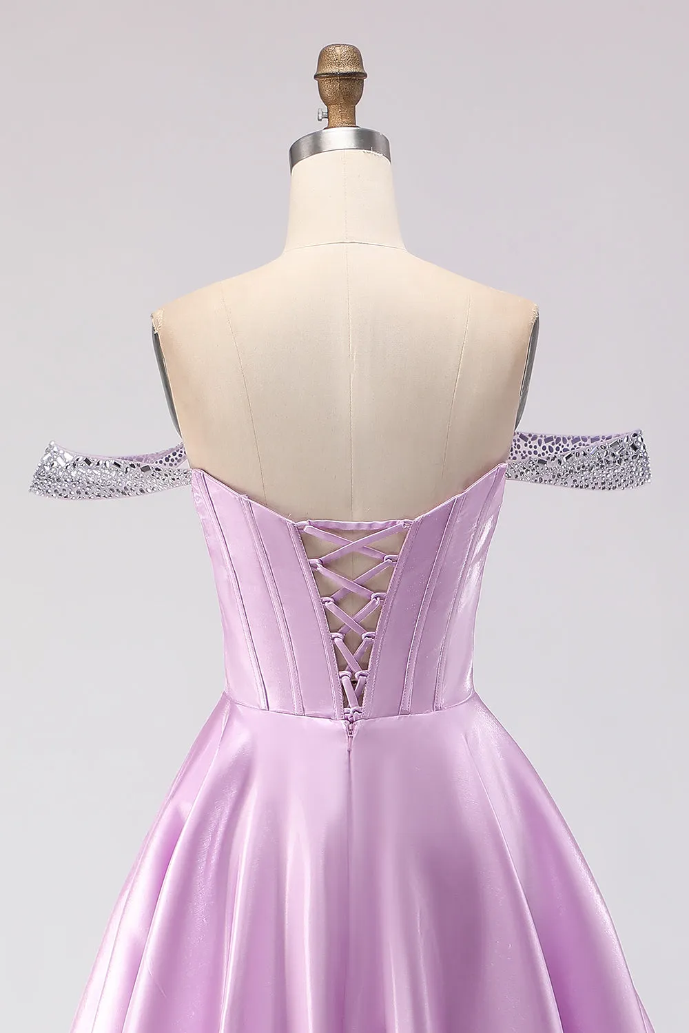 Off The Shoulder Light Purple A-Line Beaded Corset Long Prom Dress sold by Zapaka product image thumbnail 5