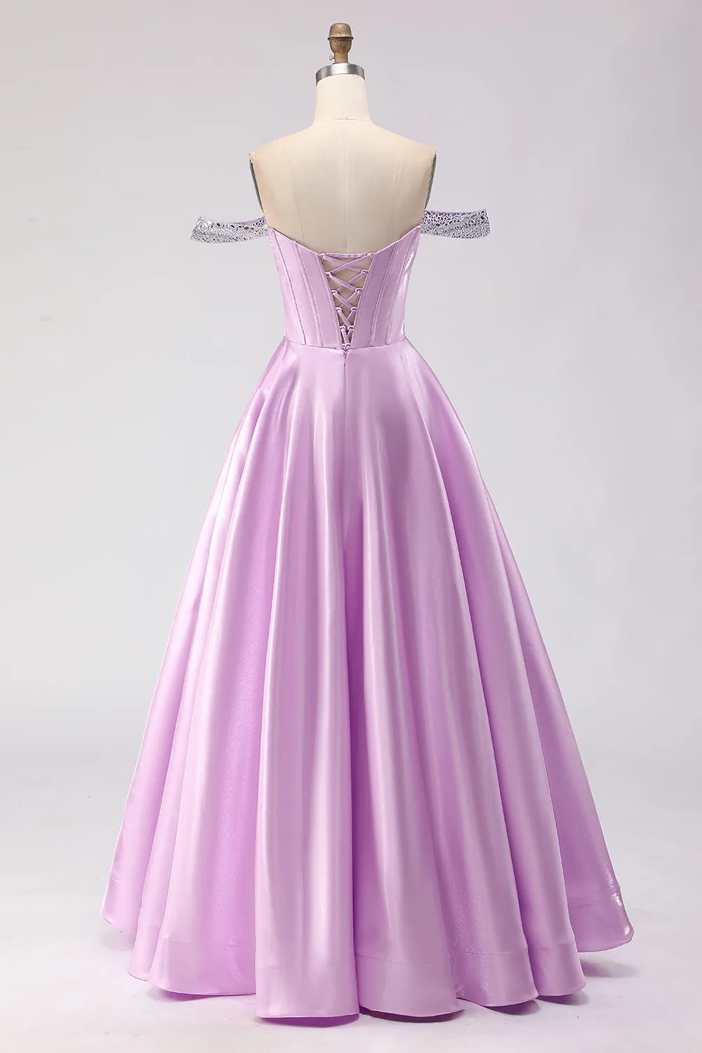 Off The Shoulder Light Purple A-Line Beaded Corset Long Prom Dress sold by Zapaka product image thumbnail 2