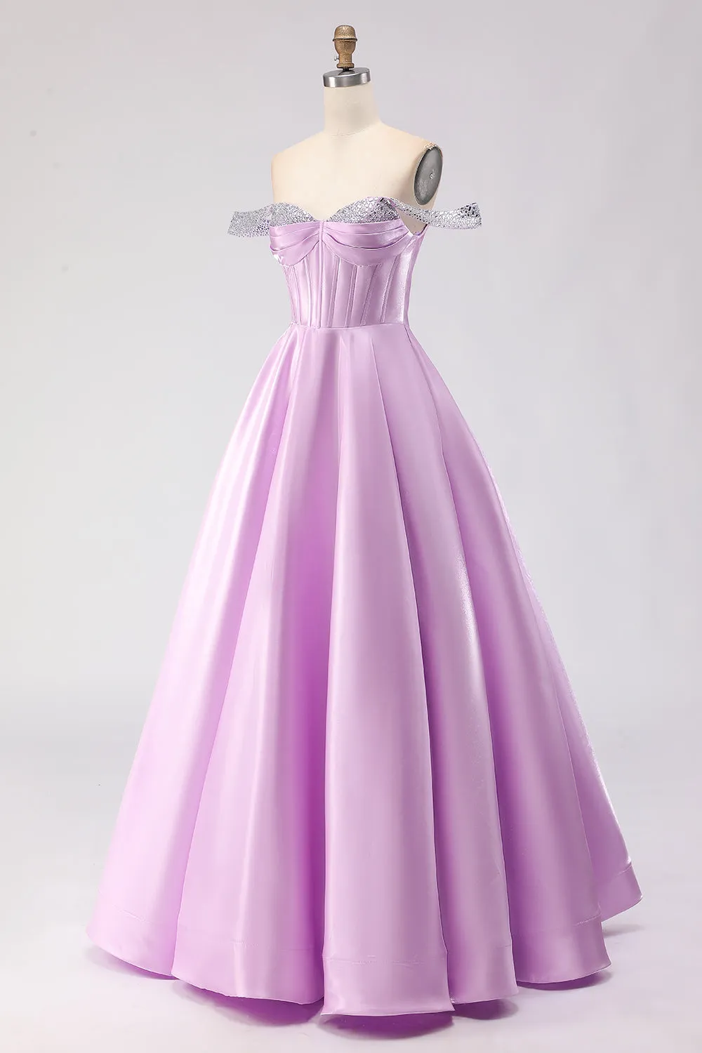 Off The Shoulder Light Purple A-Line Beaded Corset Long Prom Dress sold by Zapaka product image thumbnail 3