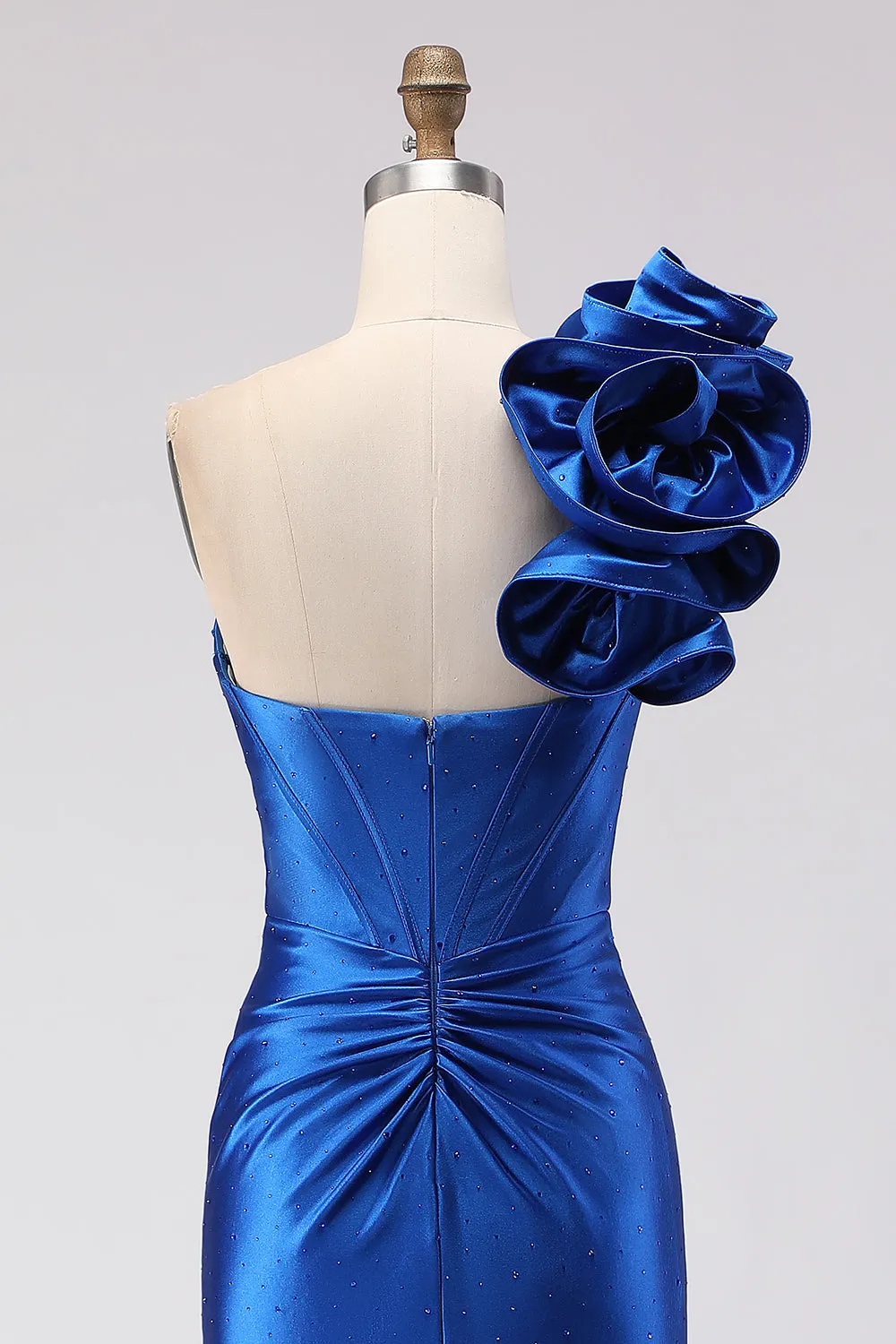 Royal Blue One Shoulder Beaded Mermaid Corset Long Prom Dress with Slit sold by Zapaka product image thumbnail 5
