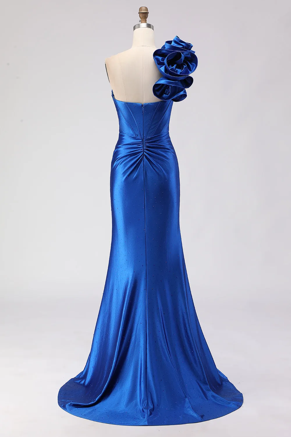 Royal Blue One Shoulder Beaded Mermaid Corset Long Prom Dress with Slit sold by Zapaka product image thumbnail 2