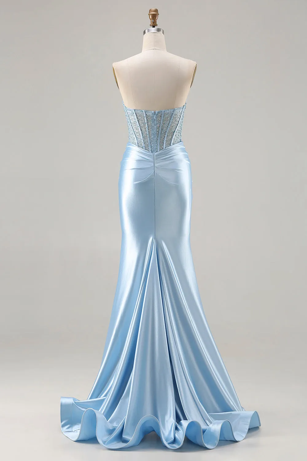 Strapless Mermaid Sky Blue Corset Beaded Long Prom Dress with Slit sold by Zapaka product image thumbnail 2
