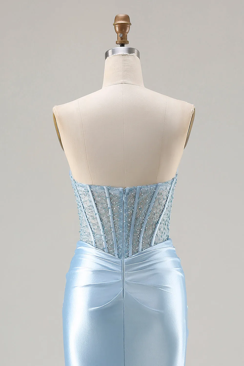 Strapless Mermaid Sky Blue Corset Beaded Long Prom Dress with Slit sold by Zapaka product image thumbnail 5