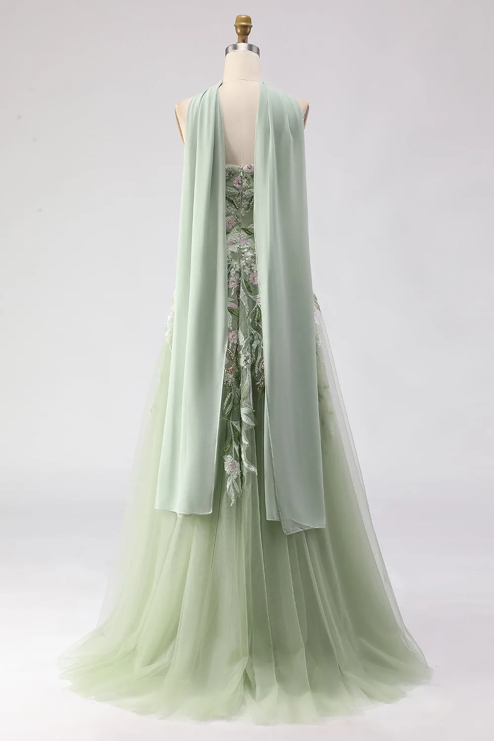 Strapless Dusty Sage A-Line Sequins Embroidered Long Prom Dress with Slit sold by Zapaka product image thumbnail 2
