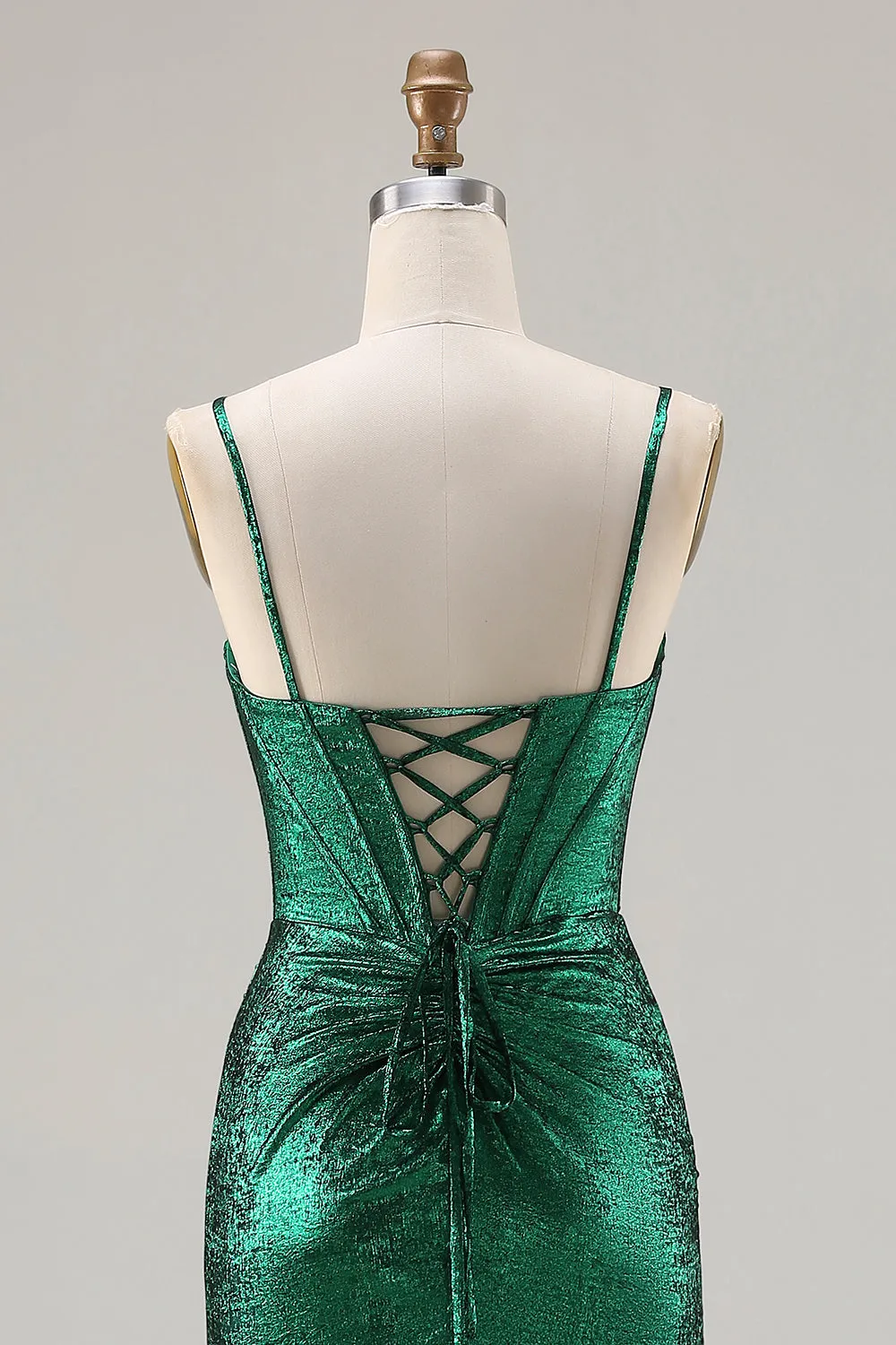 Metallic Dark Green Beaded Corset Mermaid Long Prom Dress with Slit sold by Zapaka product image thumbnail 5
