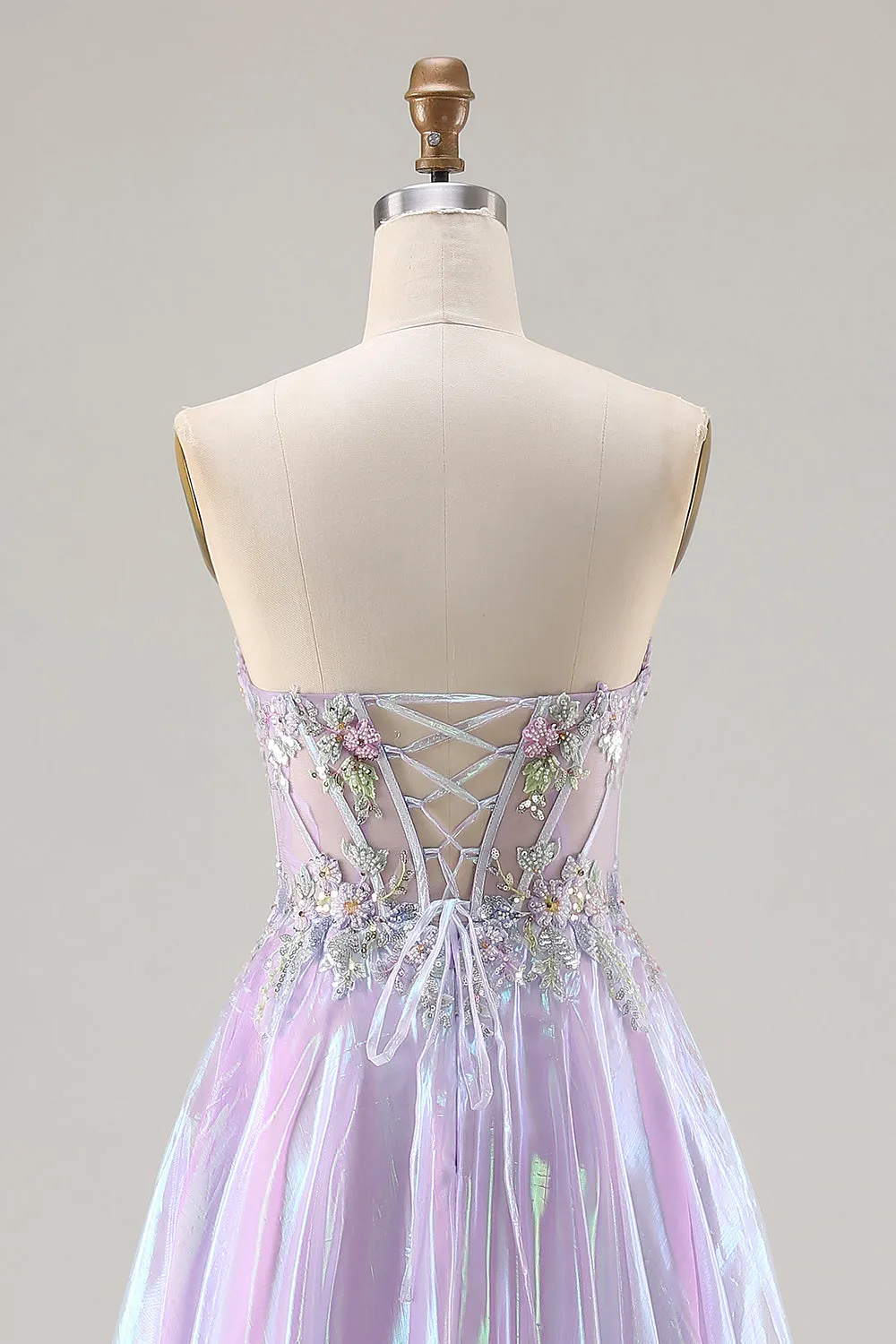 Sparkly Strapless Purple A-Line Corset Lace Up Back Long Prom Dress with Appliques sold by Zapaka product image thumbnail 5