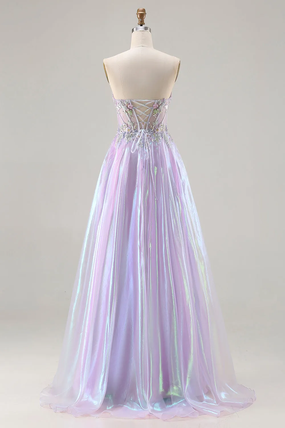 Sparkly Strapless Purple A-Line Corset Lace Up Back Long Prom Dress with Appliques sold by Zapaka product image thumbnail 2