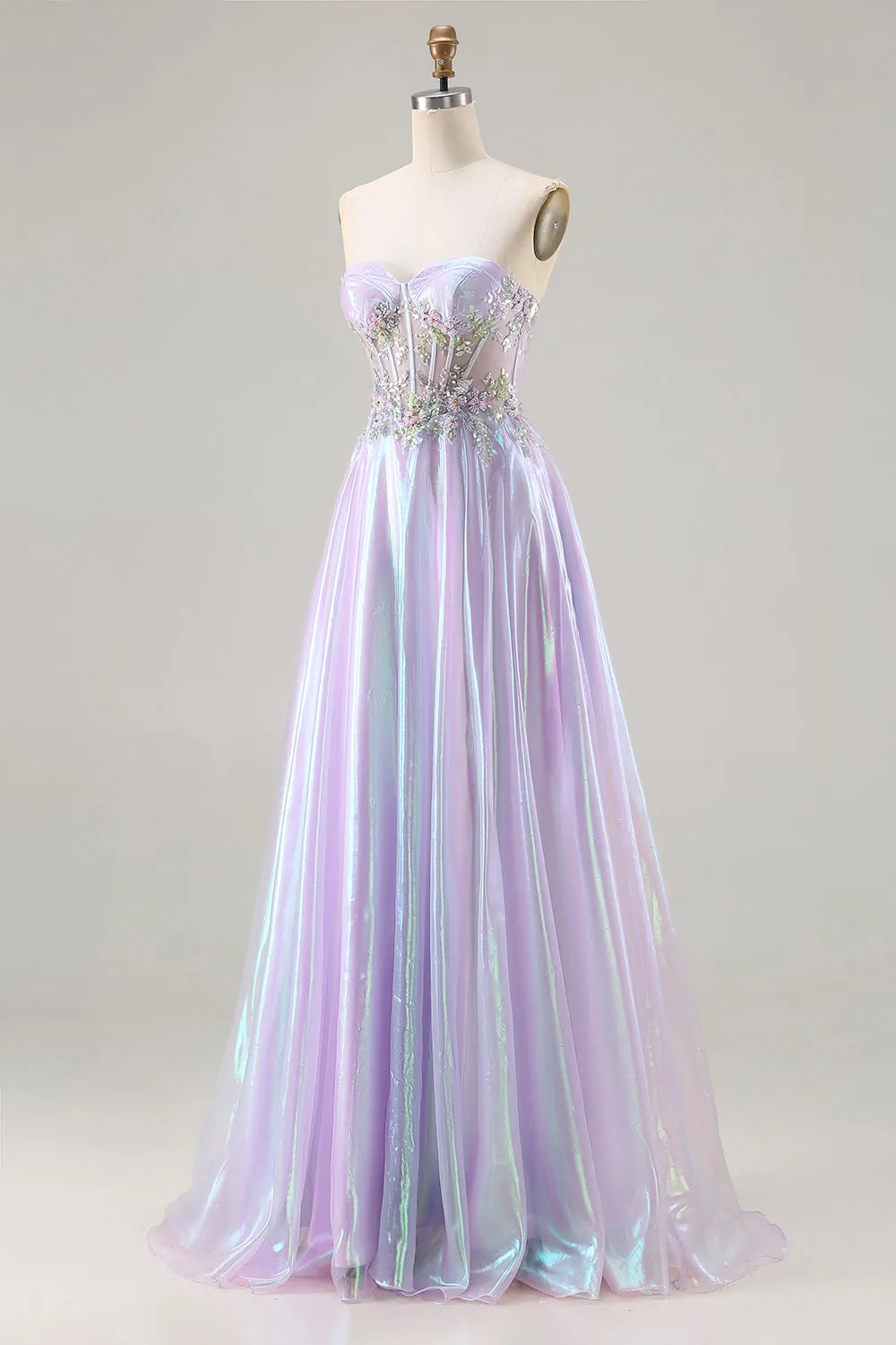 Sparkly Strapless Purple A-Line Corset Lace Up Back Long Prom Dress with Appliques sold by Zapaka product image thumbnail 3