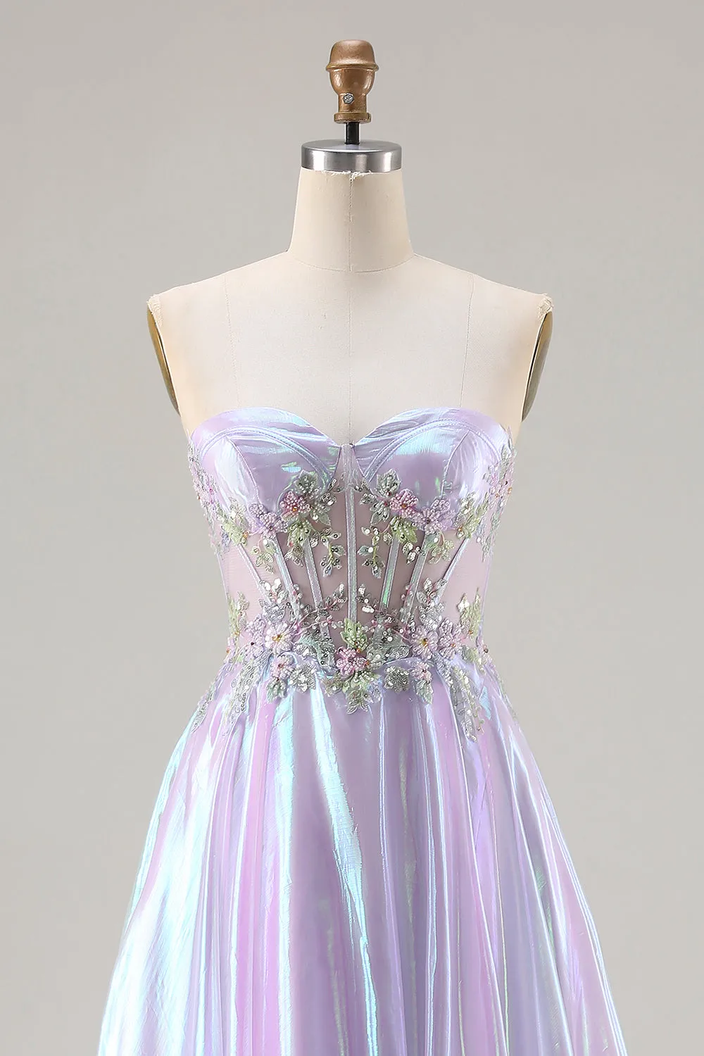 Sparkly Strapless Purple A-Line Corset Lace Up Back Long Prom Dress with Appliques sold by Zapaka product image thumbnail 4