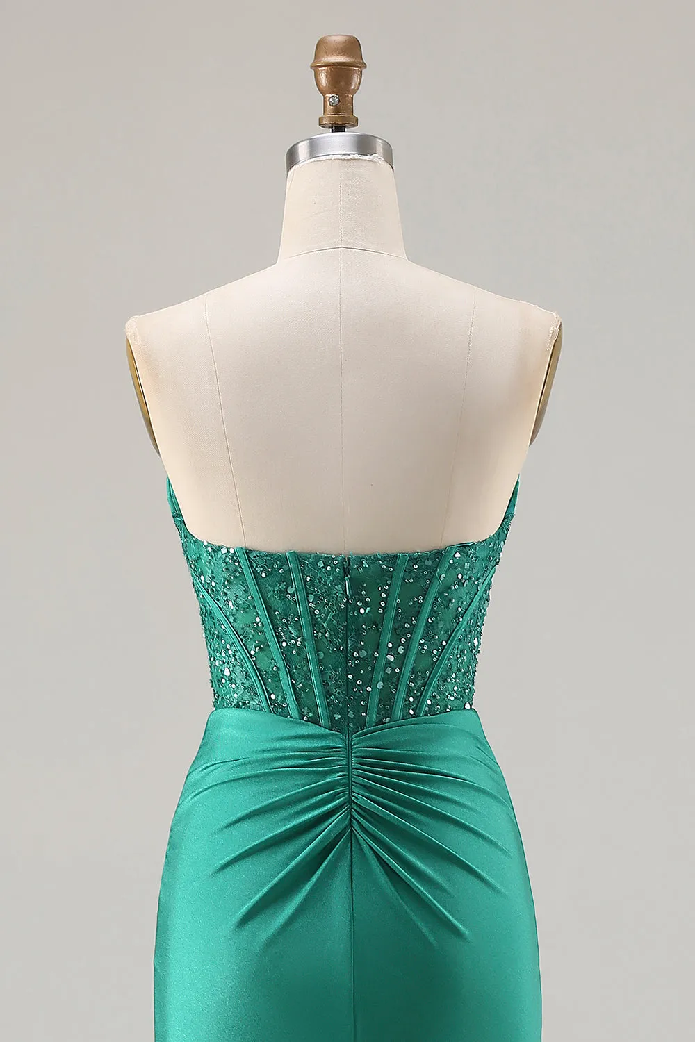 Dark Green Strapless Mermaid Sequins Corset Long Prom Dress with Slit sold by Zapaka product image thumbnail 5