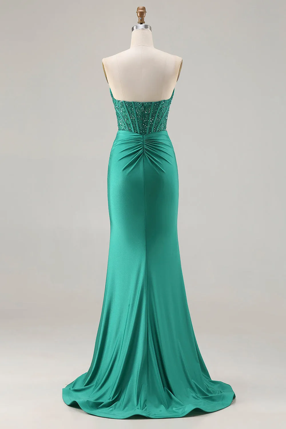 Dark Green Strapless Mermaid Sequins Corset Long Prom Dress with Slit sold by Zapaka product image thumbnail 2