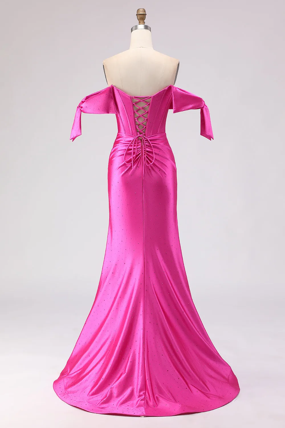 Fuchsia Mermaid Off The Shoulder Corset Beaded Long Prom Dress with Slit sold by Zapaka product image thumbnail 2