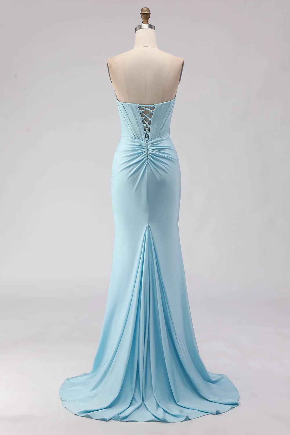 Sky Blue Strapless Beaded Mermaid Corset Long Prom Dress with Slit sold by Zapaka product image thumbnail 2