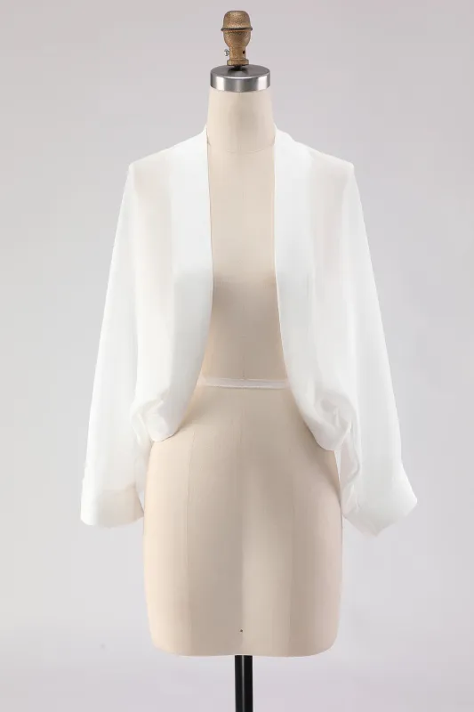 White Open Front Short Chiffon Shawl Wraps sold by Zapaka