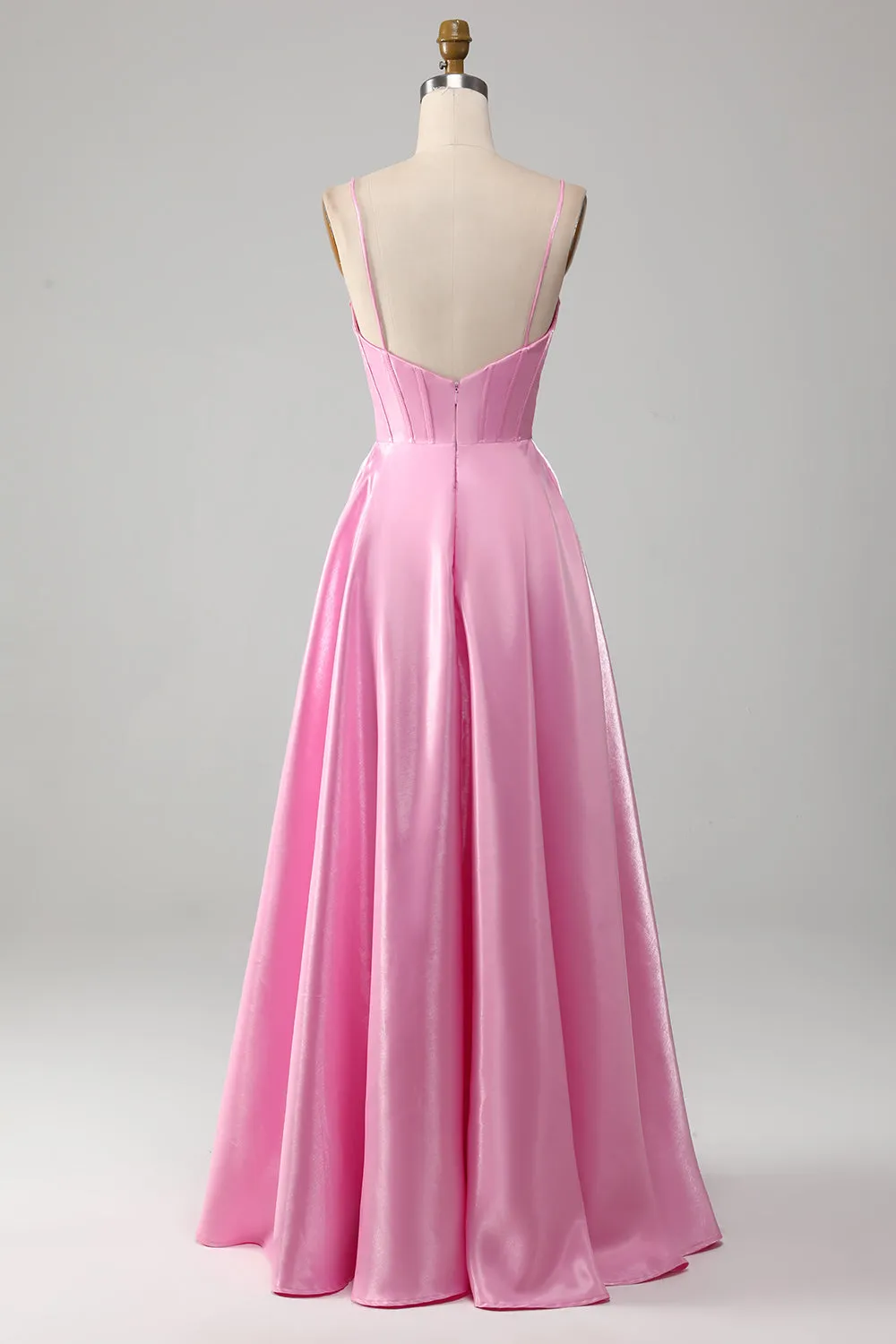 A-Line Spaghetti Straps Pink Corset Prom Dress sold by Zapaka product image thumbnail 2