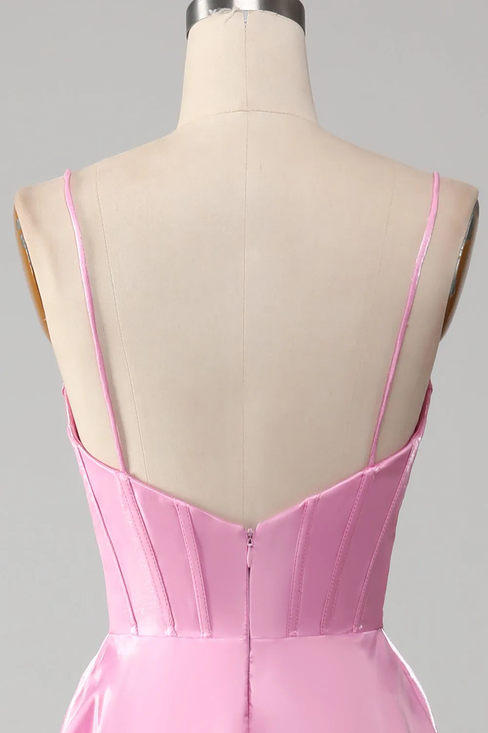 A-Line Spaghetti Straps Pink Corset Prom Dress sold by Zapaka product image thumbnail 5