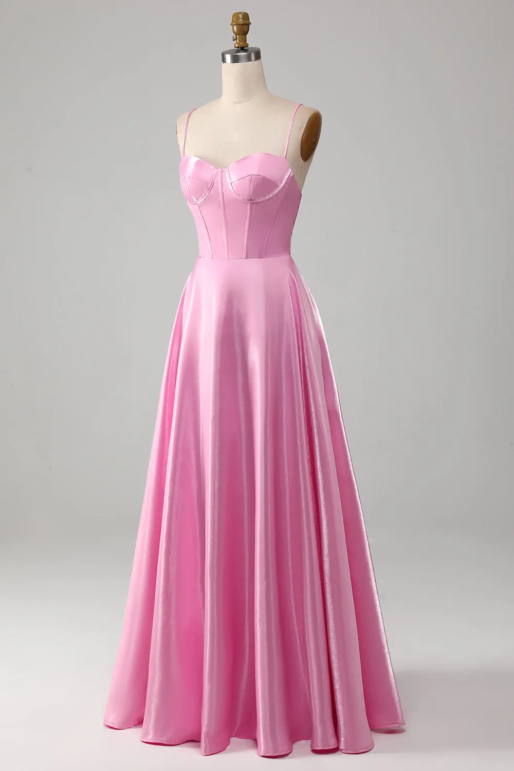 A-Line Spaghetti Straps Pink Corset Prom Dress sold by Zapaka product image thumbnail 3