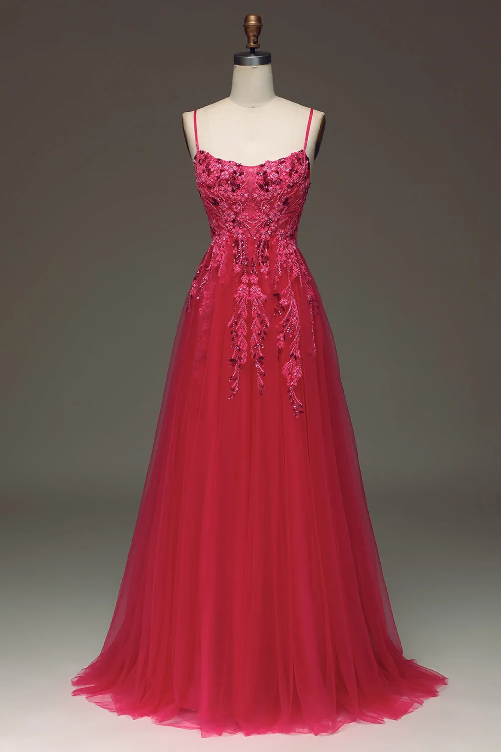 Spaghetti Straps A Line Red Prom Dress with Appliques sold by Zapaka