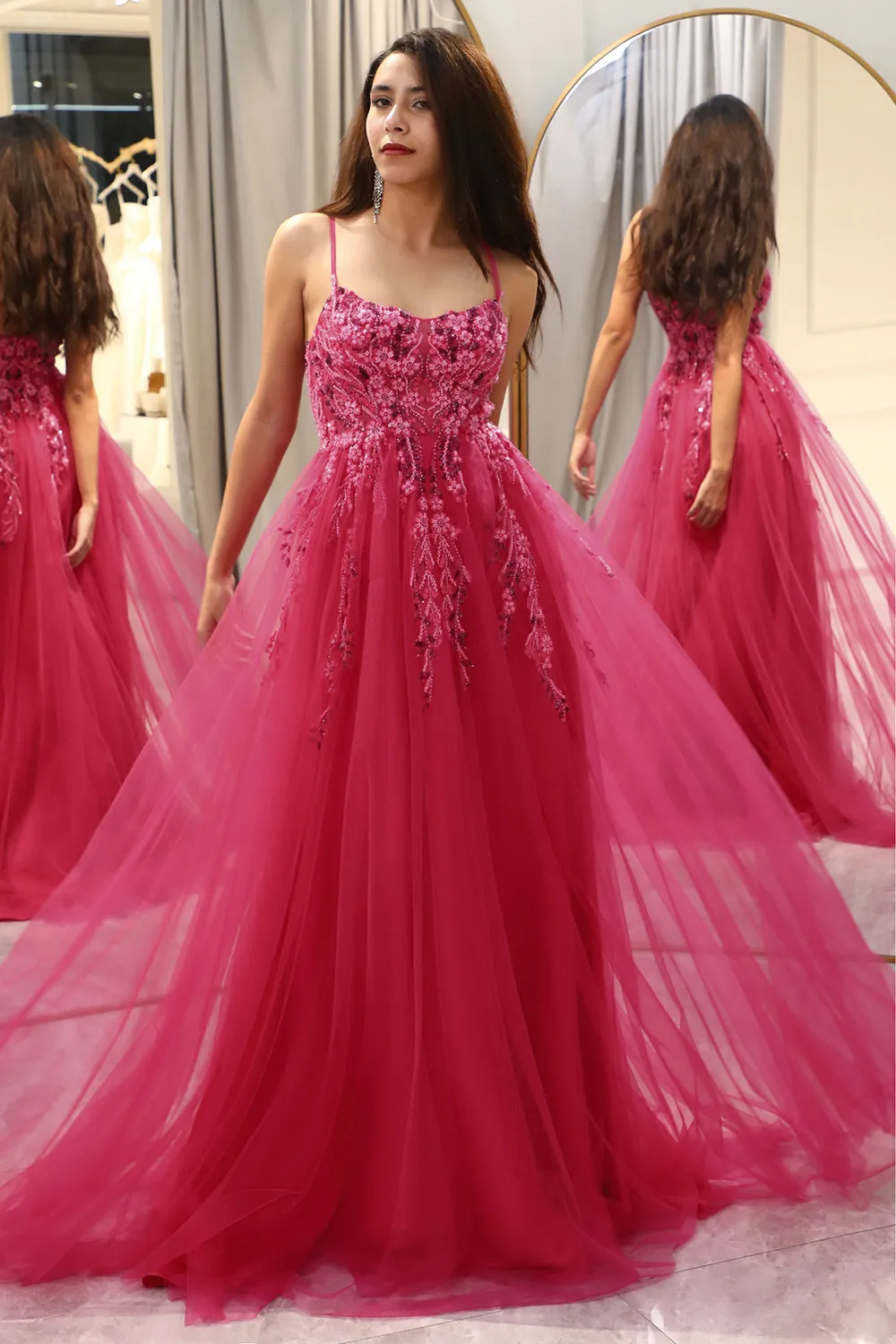 Spaghetti Straps A Line Red Prom Dress with Appliques sold by Zapaka product image thumbnail 3