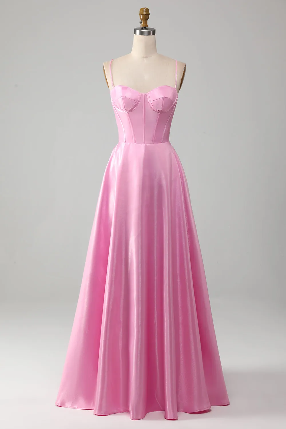 A-Line Spaghetti Straps Pink Corset Prom Dress sold by Zapaka