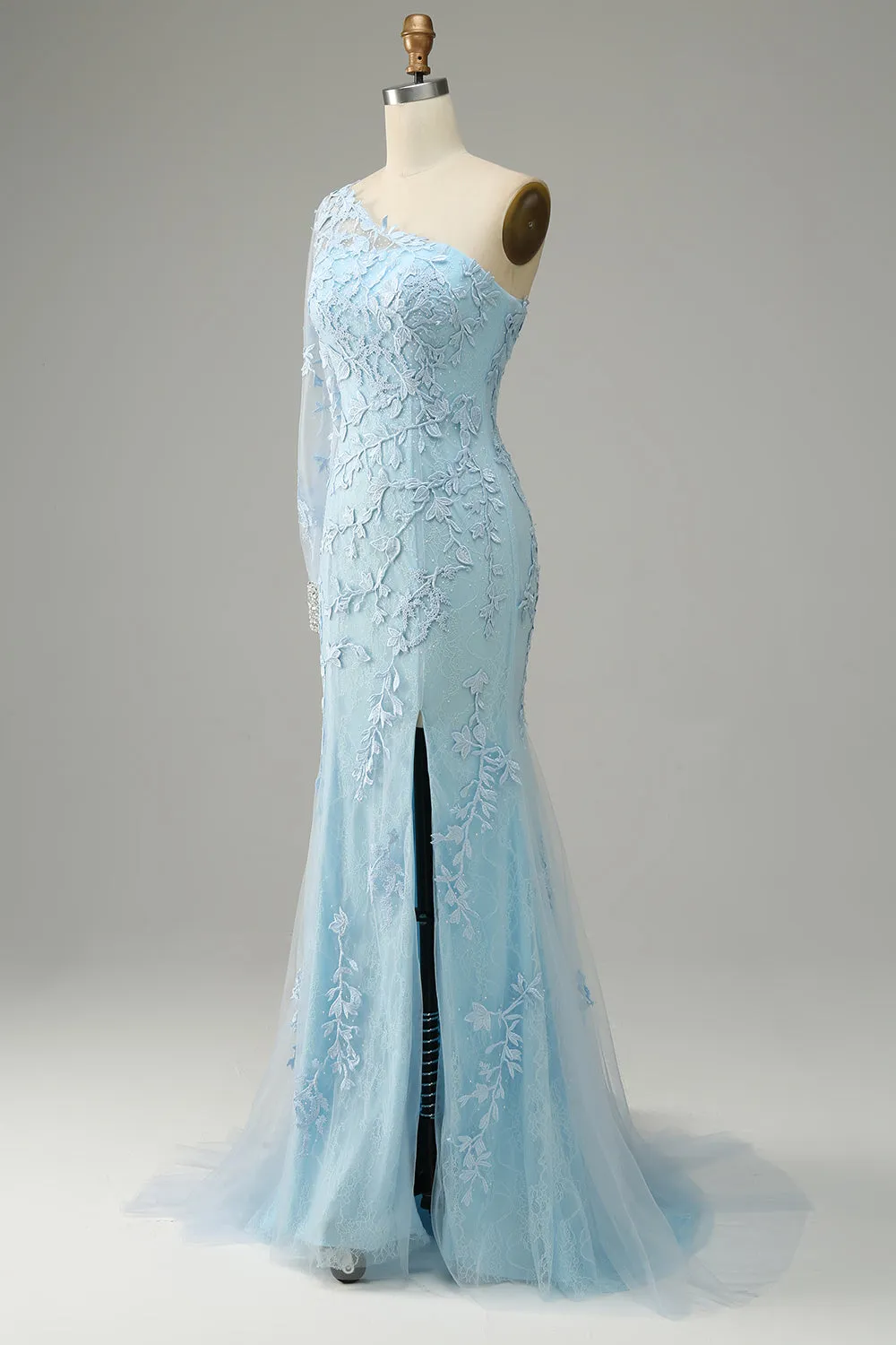 Sky Blue One Shoulder Mermaid Prom Dress With Appliques sold by Zapaka product image thumbnail 4