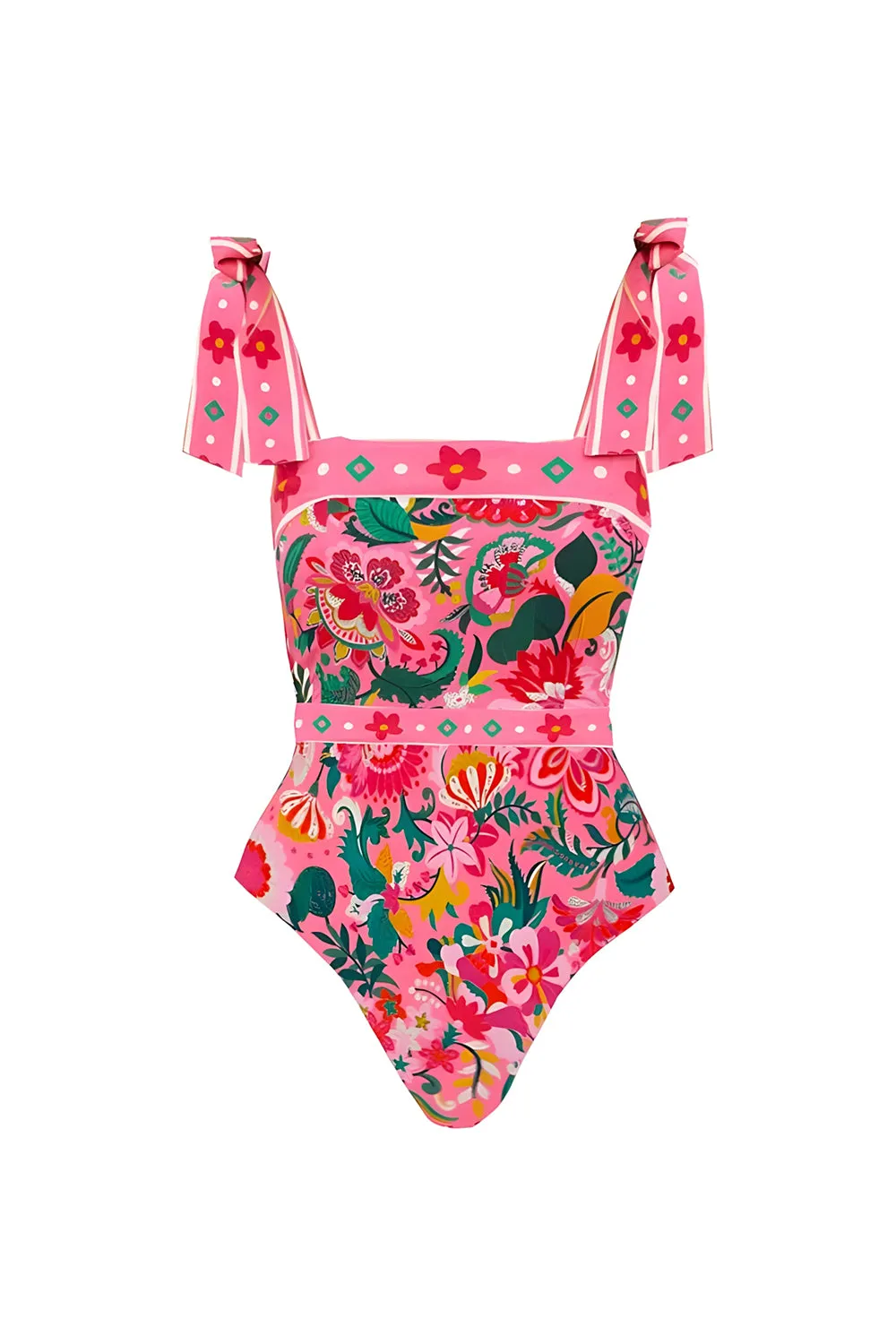2 Piece Fuchsia Floral Tummy Control Swimsuit with Beach Dress sold by Zapaka product image thumbnail 2