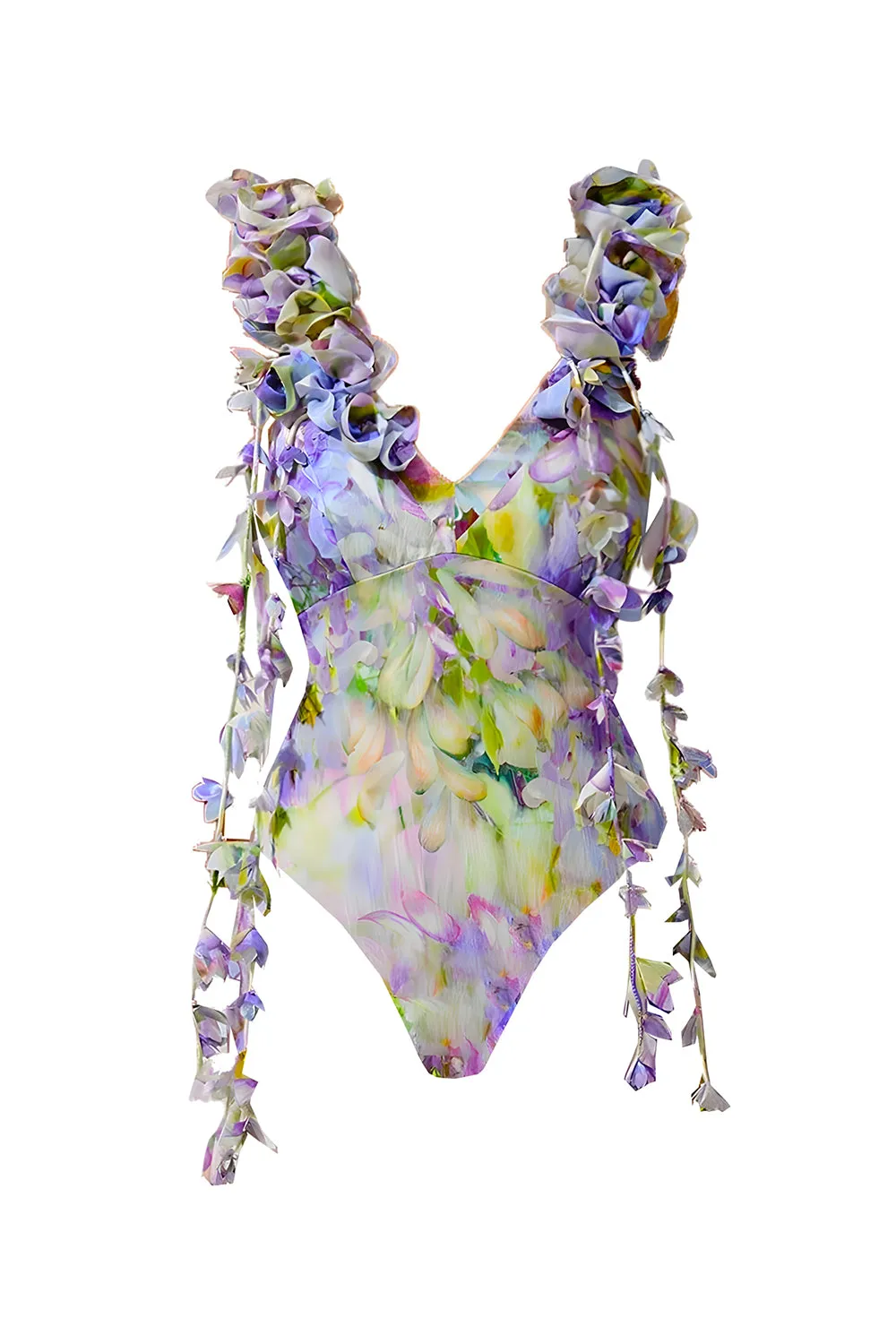 Green Floral 2 Piece V-Neck Ruffled Swimsuit with Beach Dress sold by Zapaka product image thumbnail 2