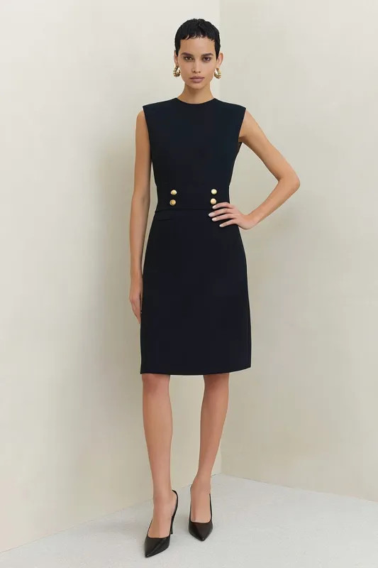 Simple Black Sheath Round Neck Midi Work Dress sold by Zapaka