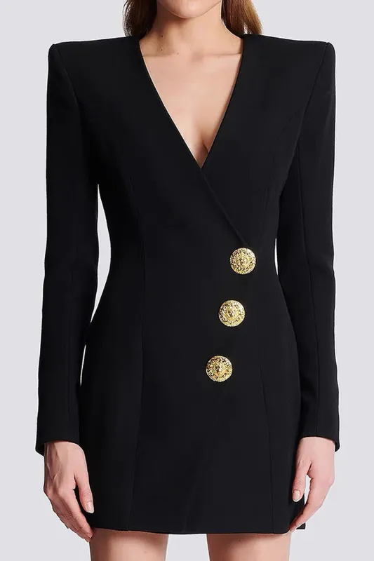 Black V Neck Satin Women's Blazer made by Zapaka