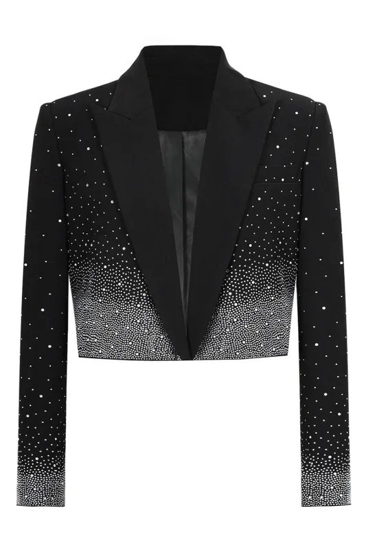 Sparkly Beaded Black Peak Lapel Women Blazer made by Zapaka