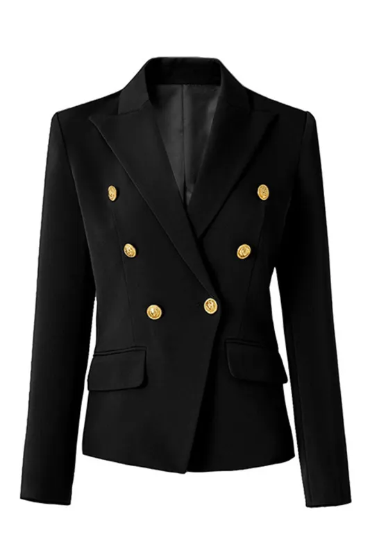 Black Peak Lapel Double Breasted Satin Women Blazer made by Zapaka