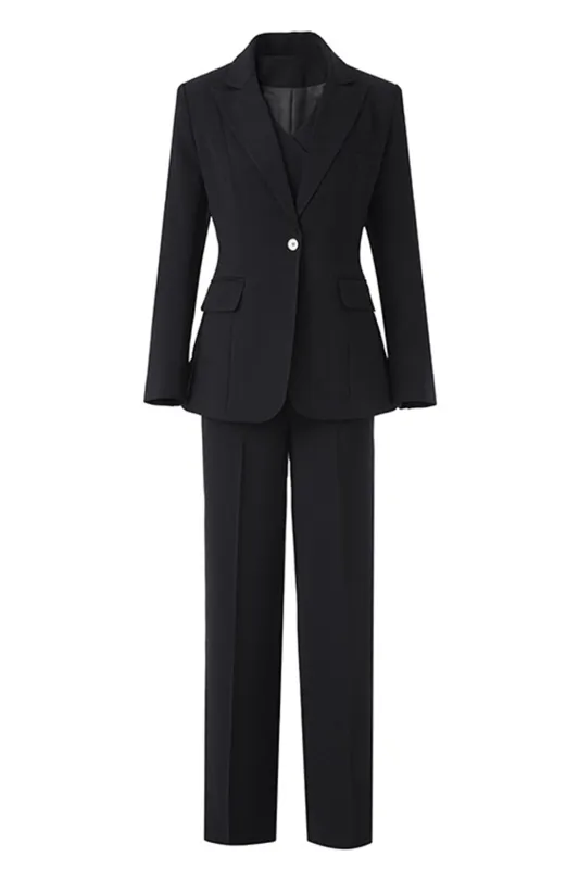 3-Piece Black One Button Women's Prom Suits made by Zapaka
