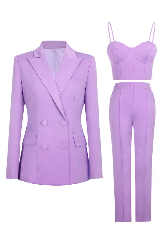 3-Piece Purple Peak Lapel Double Breasted Women Prom Suits sold by Zapaka