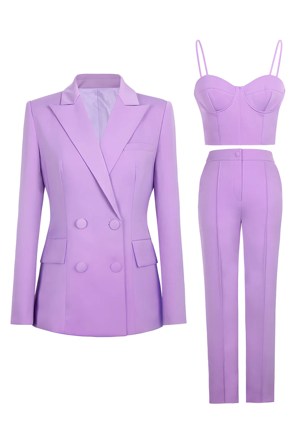 3-Piece Purple Peak Lapel Double Breasted Women Prom Suits sold by Zapaka