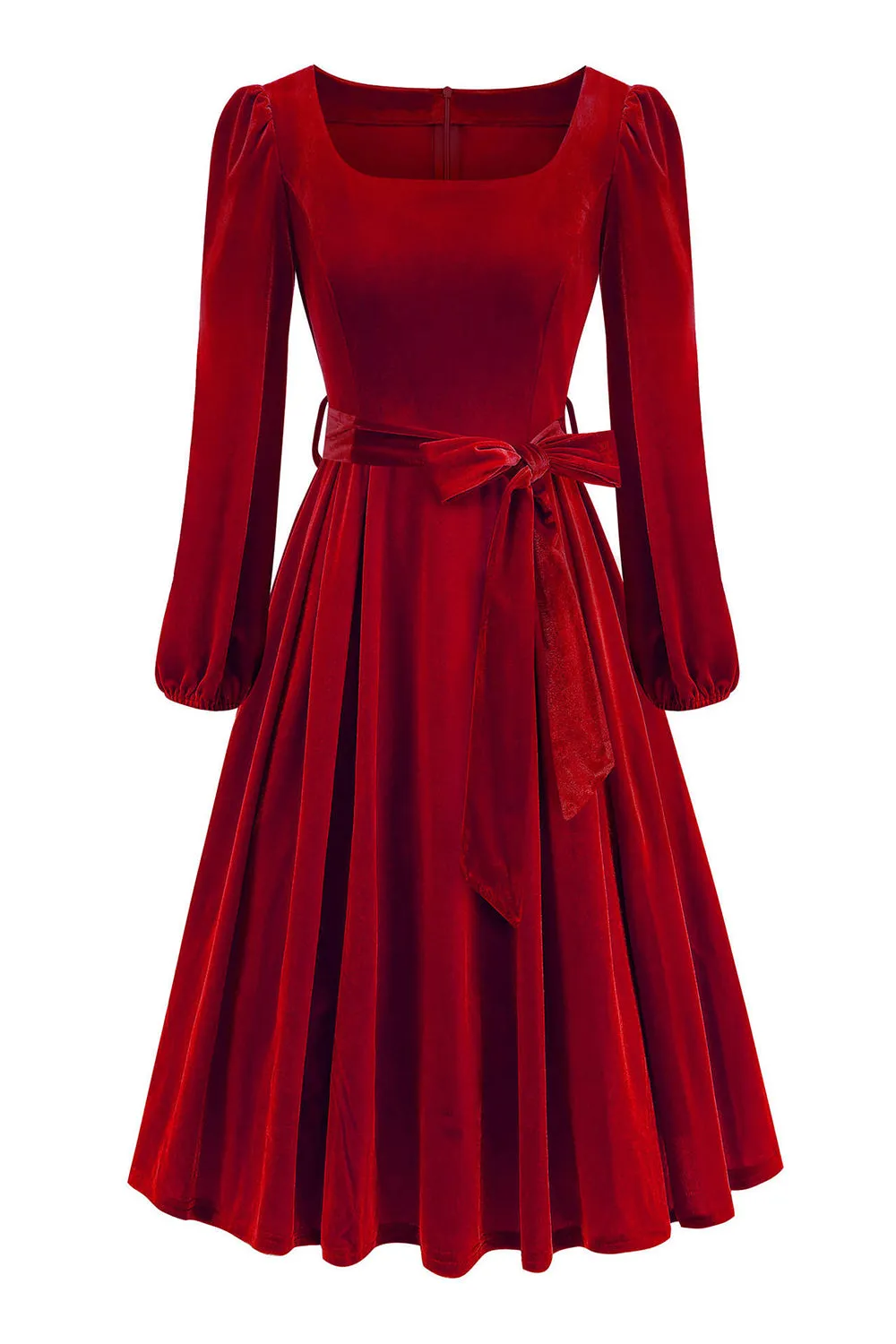 Dark Green Long Sleeve A Line 1950s Dress with Belt sold by Zapaka product image thumbnail 3