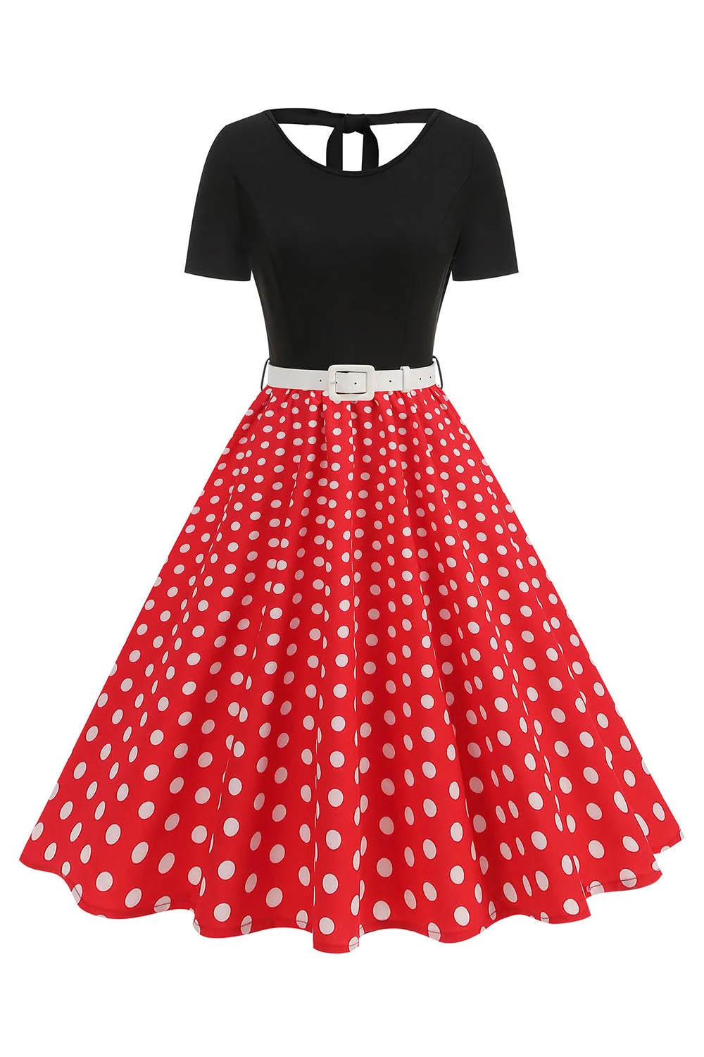 Round Neck Black Polka Dots A Line 1950s Dress sold by Zapaka product image thumbnail 3