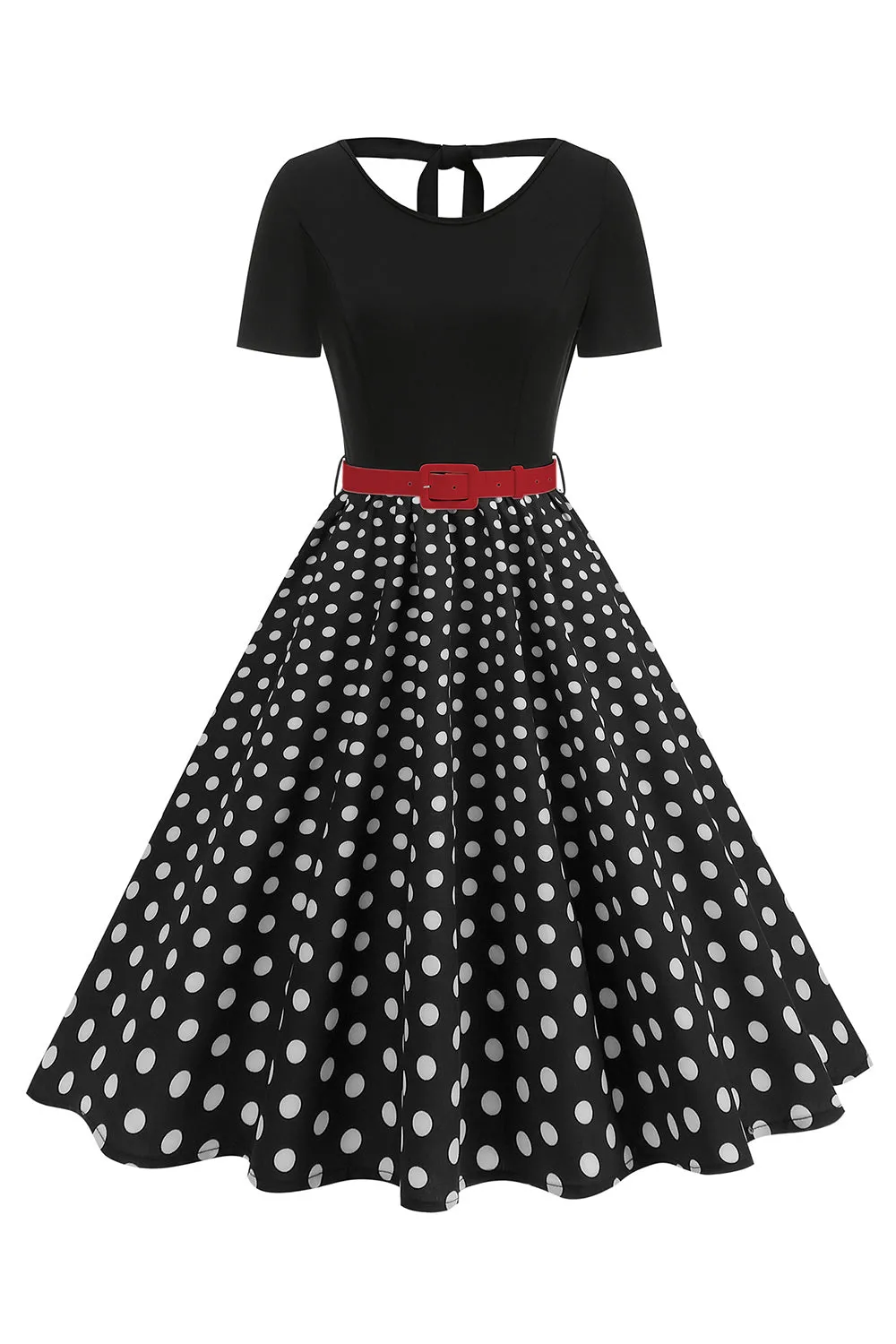 Round Neck Black Polka Dots A Line 1950s Dress sold by Zapaka