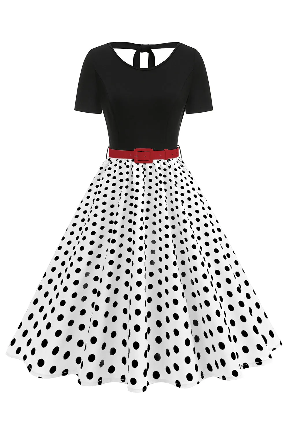 Round Neck Black Polka Dots A Line 1950s Dress sold by Zapaka product image thumbnail 2