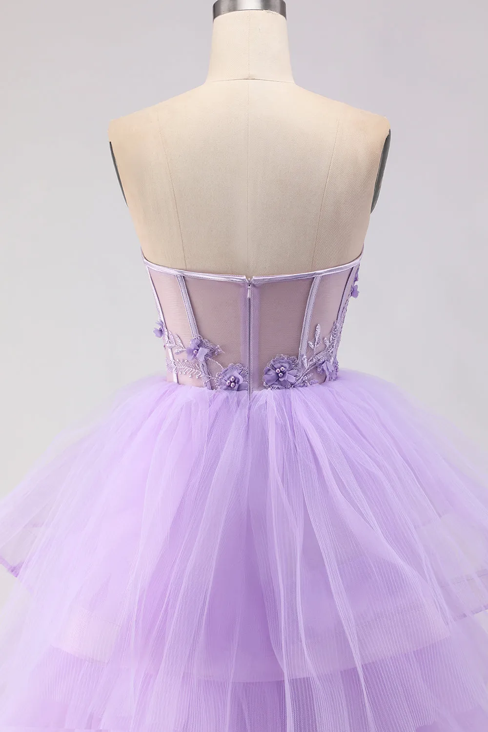 Princess Strapless Purple Corset Pearls Long Prom Dress with Ruffles sold by Zapaka product image thumbnail 5