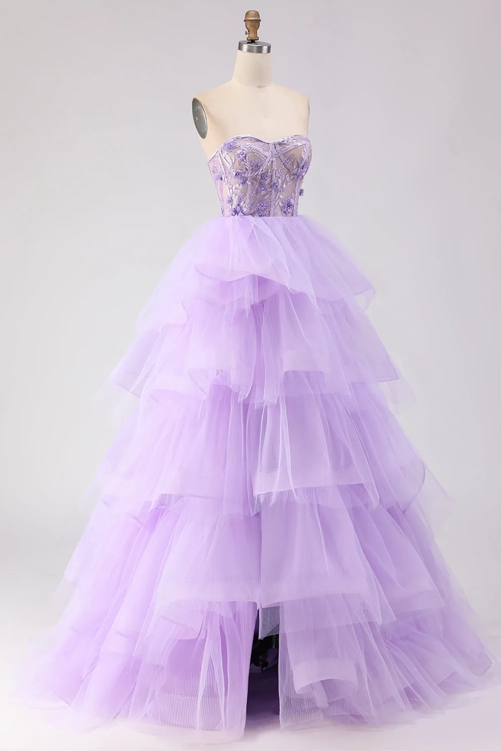 Princess Strapless Purple Corset Pearls Long Prom Dress with Ruffles sold by Zapaka product image thumbnail 3