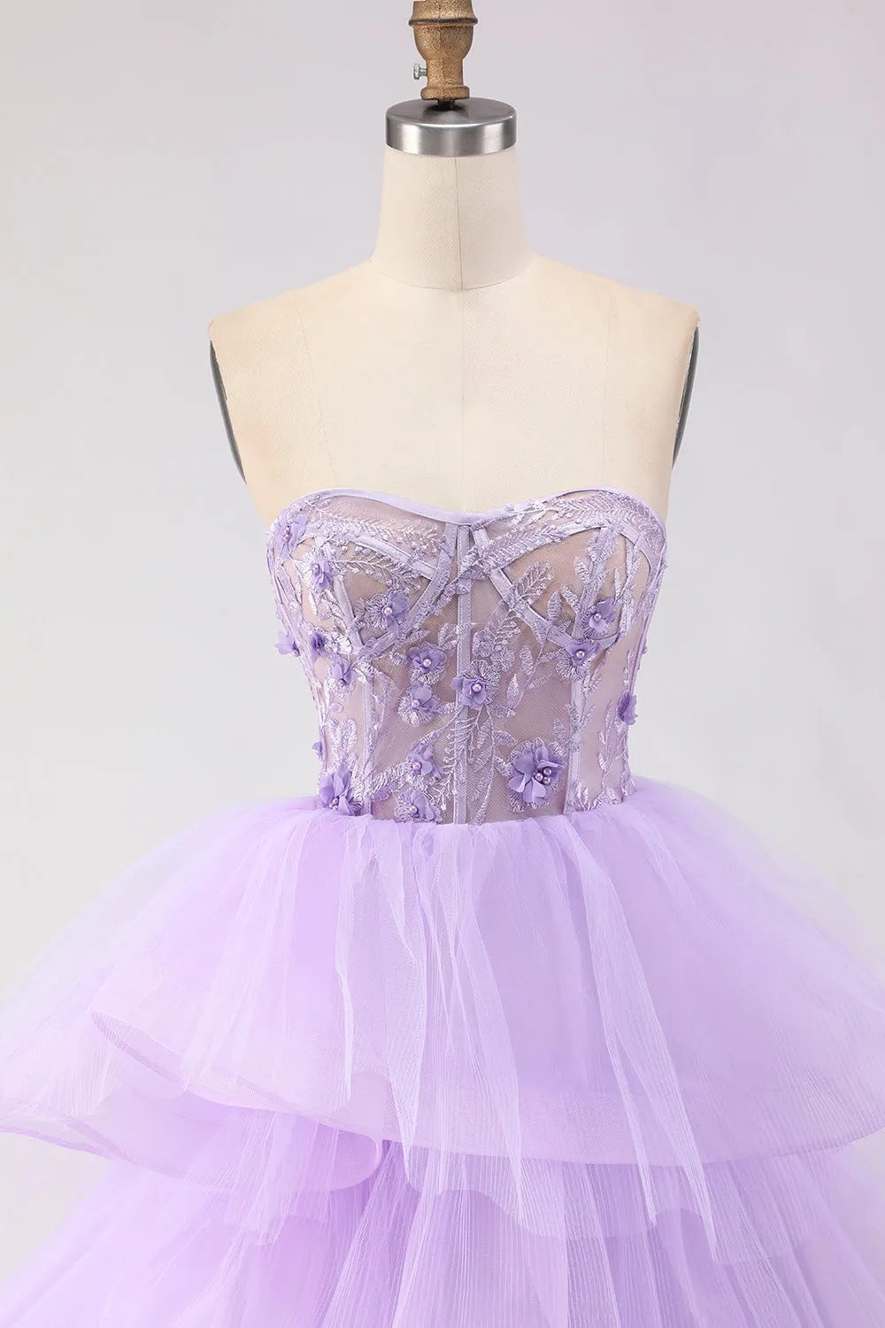 Princess Strapless Purple Corset Pearls Long Prom Dress with Ruffles sold by Zapaka product image thumbnail 4