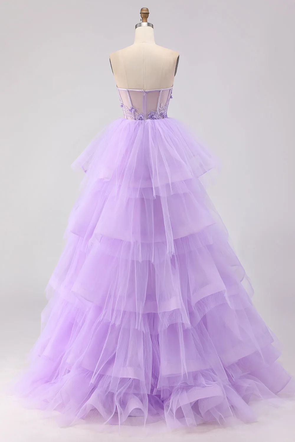 Princess Strapless Purple Corset Pearls Long Prom Dress with Ruffles sold by Zapaka product image thumbnail 2