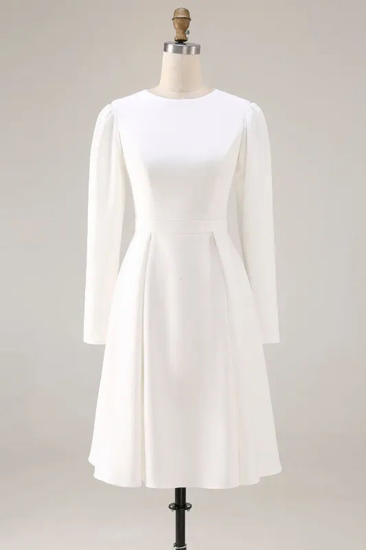 Simple Ivory A-Line Satin Midi Engagement Dress sold by Zapaka