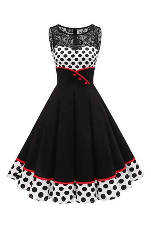 Black Lace Polka Dots 1950s Dress sold by Zapaka