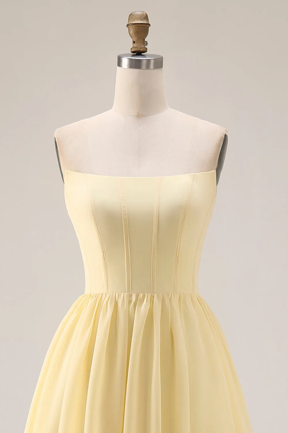 Lemon Sorbet Chiffon Strapless A-Line Corset Long Bridesmaid Dress with Slit sold by Zapaka product image thumbnail 4